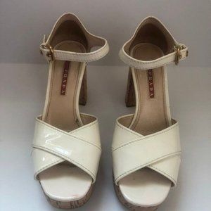 Prada Patent Leather Women's Cork Sandal Heels 36.5